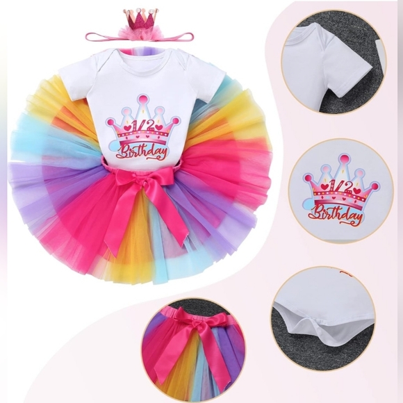 IBTOM CASTLE Baby Girls 1/2 Birthday Tutu Set - Rainbow, 9-12 months - Picture 2 of 7